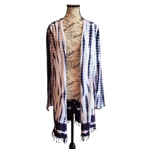 Soft Surroundings Blue White Tie dye Cotton Open Front Cardigan Topper Plus 1X